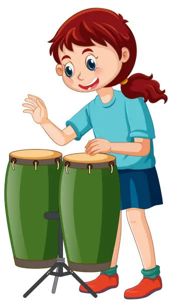 Vector illustration of Girl playing conga drums vector