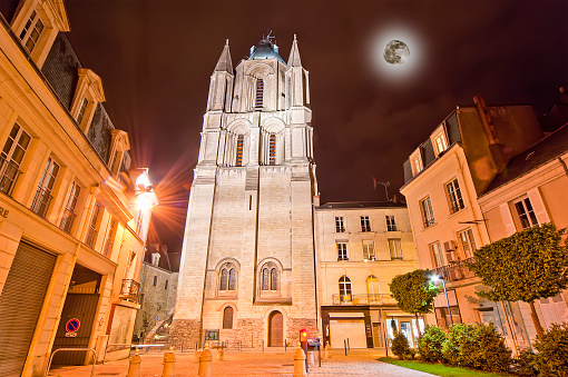 Saint-Maurice Cathedral at night (with the moon), Angers in France
