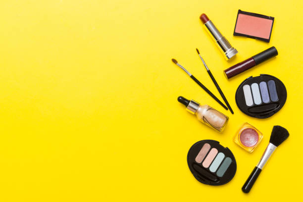 istock Professional makeup tools. Top view. Flat lay. Beauty, decorative cosmetics. Makeup brushes set and color eyeshadow palette on table background. Minimalistic style 1473460946