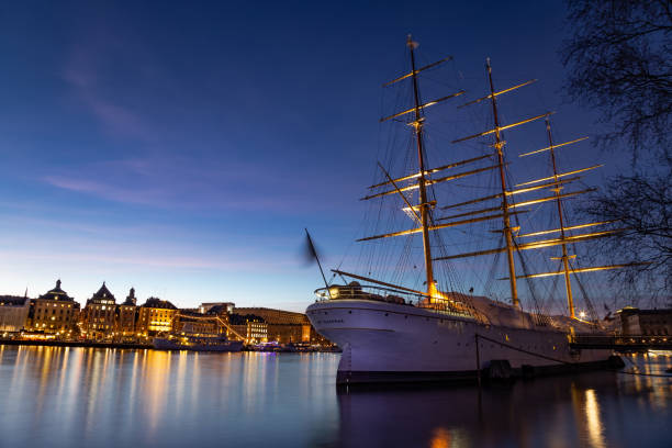 AF Chapman at night sailing ship a youth hostel Stockholm Sweden Northern Europe
