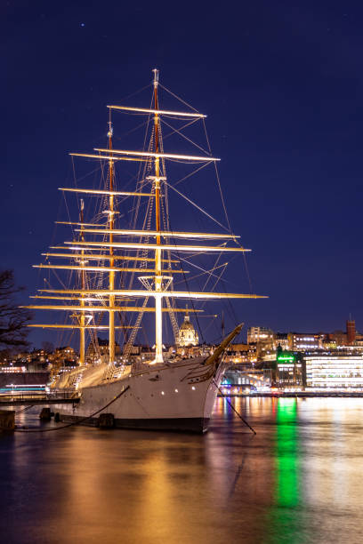 AF Chapman at night sailing ship a youth hostel Stockholm Sweden Northern Europe