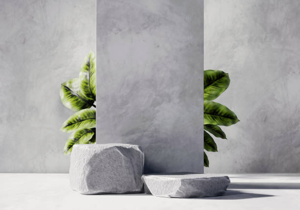 istock 3D rendering stone platform podium with plant product presentation background 1473464067