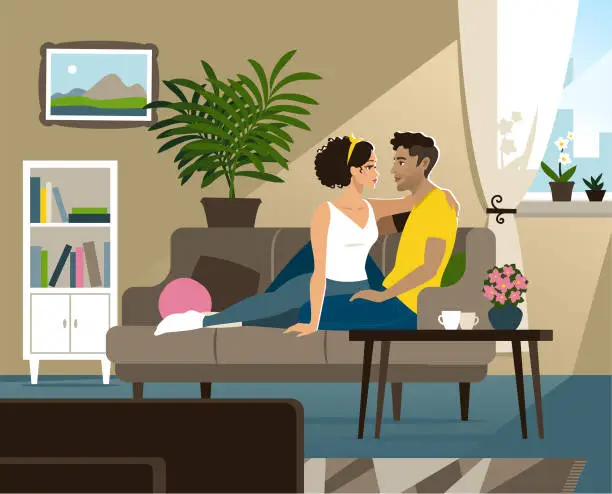 Vector illustration of Happy couple on a sofa