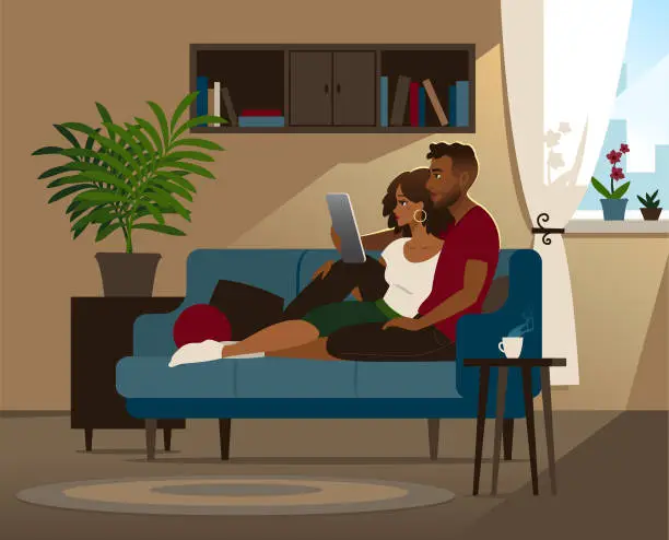 Vector illustration of Couple on a sofa
