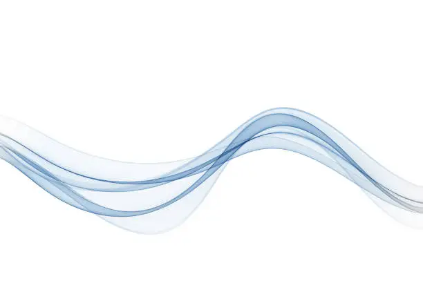 Vector illustration of Abstract blue smooth wave lines, on a white background. Design element.