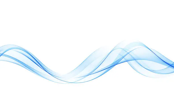 Vector illustration of Abstract blue smooth wave lines, on a white background. Design element.