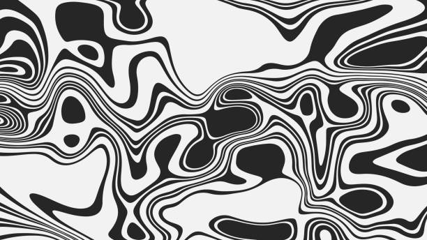 istock Black white wavy background optical illusion. The effect of distortion of lines and stripes. 1473470900