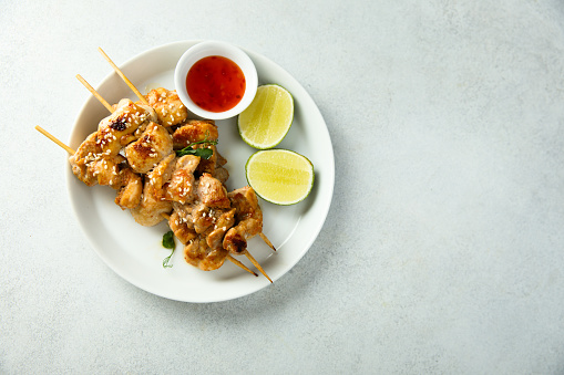 Chicken skewers with sweet chili and lime