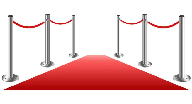 Vector illustration of Rope barrier with red event carpet vector illustration