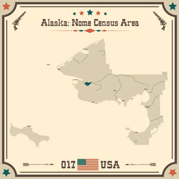 Vector illustration of Vintage map of Nome Census Area in Alaska, USA.