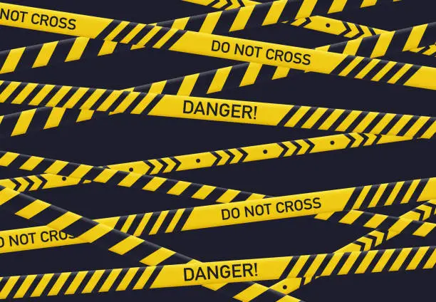 Vector illustration of Police danger line poster. Caution yellow danger tapes, security warning lines area, crime barrier pattern, flat vector background illustration