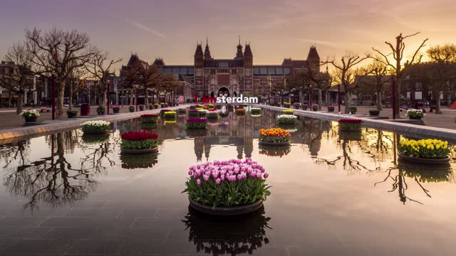 i amsterdam sign at rijksmuseum time lapse at sunrise