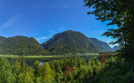 Panorama Lake Weitsee in Bavaria on a sunny day