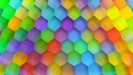 Colorful rainbow color hexagonal cube structure (3D Rendering)