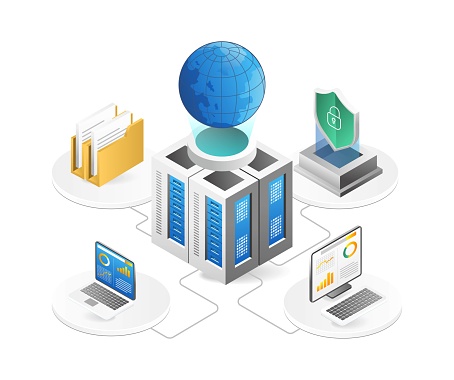 Endpoint security server isometric flat 3d illustration concept