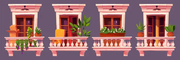Vector illustration of Old apartment house with classic windows