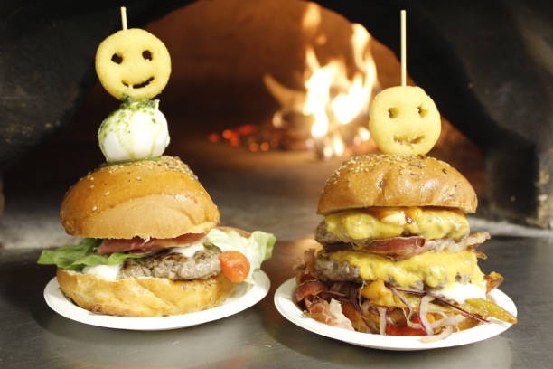 fattest and tastiest hamburger in the world. - fattest imagens e fotografias de stock