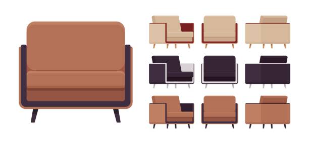 ilustrações, clipart, desenhos animados e ícones de armchiar de lazer, confortável cadeira de leitura grande conjunto - lobby living room business contemporary