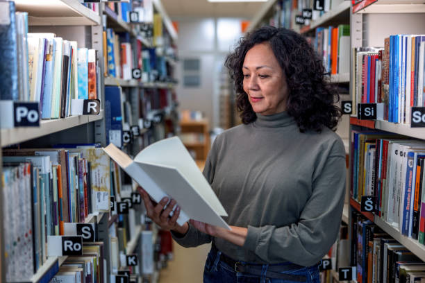 istock Latin-American Female Reading A Book At The Library 1473485236