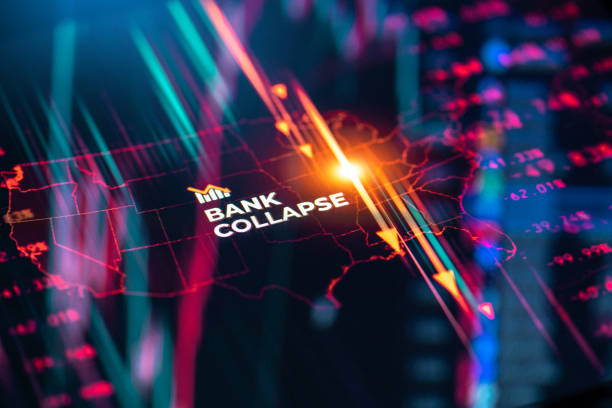 Bank collapse background Bank collapse background with falling charts and negative data collapsing stock pictures, royalty-free photos & images