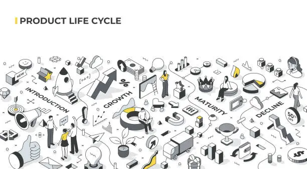 Vector illustration of Product Life Cycle Isometric Illustration