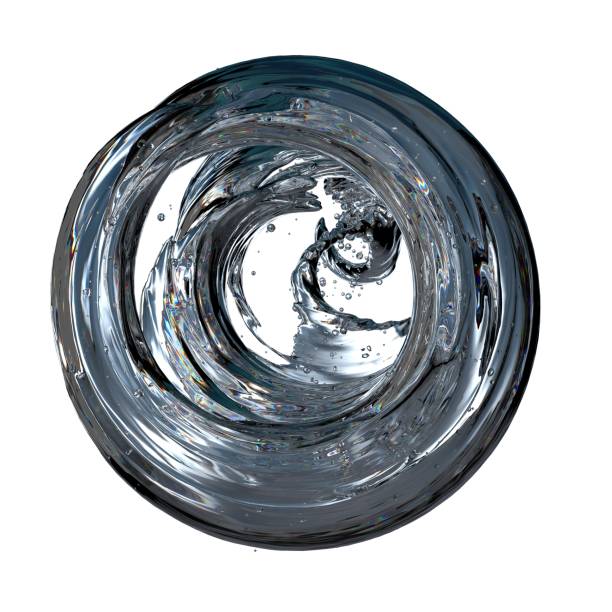 istock Isolated 3D rendering fresh and clean graphic design element material looking up into a transparent fluid sophisticated twisted water drop 1473488409