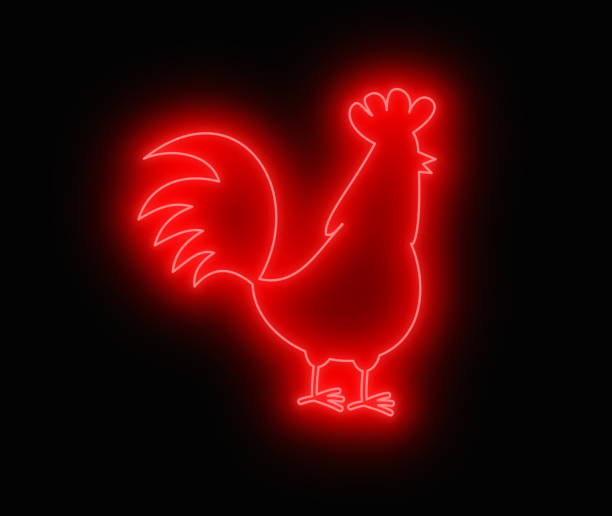 istock Cute red hen in profile in night light on black background - illustration 1473490643