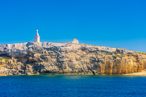 Close view of St. Paul Island in the sea of Bugibba, Malta