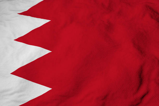 Full frame close-up on a waving Flag of Bahrain in 3D rendering.