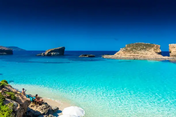 Amazing crystal clear water in the Blue Lagoon of Comino Island, Malta