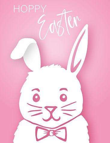 Easter bunny is paper cut with drop shadow and gradient background.