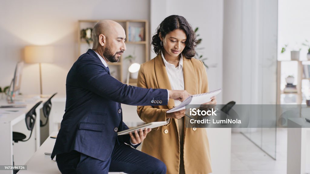 Office partnership, documents and business people collaboration on brand advertising, sales forecast or data analysis. Research insight, paperwork or teamwork review of customer experience statistics Customer Stock Photo
