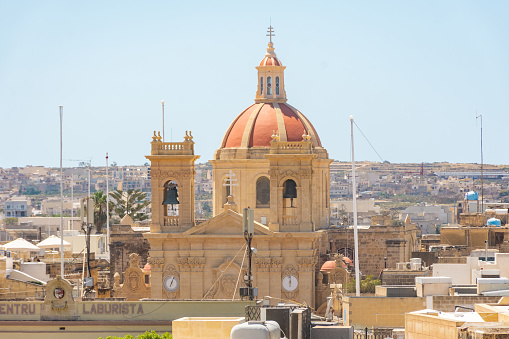 Gozo, Malta, 22 May 2022: View of the Cathedral of Gozo from above