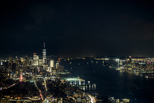 Manhattan skyline in the night - view to Lower Manhattan and Hudson River