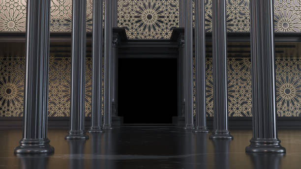 istock dark entrance hall between black columns and golden arabesque style 1473498736