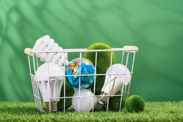 istock Earth Day. Home. Green planet concept. Led bulbs and globe 1473500670