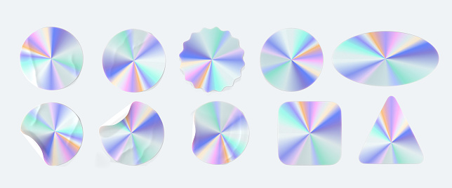 Geometric figure prisms with light diffraction of spectrum and hard shadow on white background