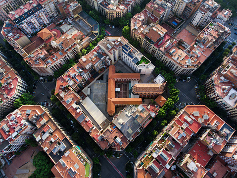 Drone view of the famous quarters of Barcelona