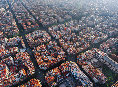 Drone view of the famous quarters of Barcelona