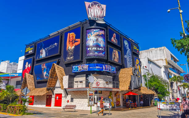 Famous Coco Bongo cinema theater disco party in Playa del Carmen. Playa del Carmen Quintana Roo Mexico 20. July 2021 The famous Coco Bongo cinema theater disco party building in Playa del Carmen Quintana Roo Mexico. showtime stock pictures, royalty-free photos & images