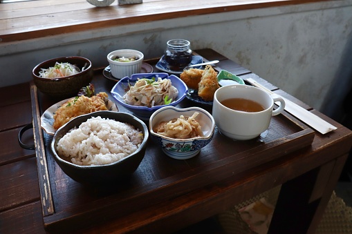 Japanese food. Lunch set. Healthy meals.