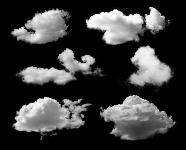 istock Group of white clouds on black background 1473506432