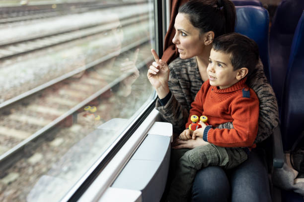 istock Mother and son traveling by the train 1473506726