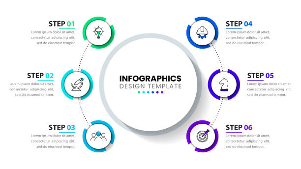 Infographic template. 6 circles with icons and text Infographic template with icons and 6 options or steps. Can be used for workflow layout, diagram, banner, webdesign. Vector illustration half dozen stock illustrations