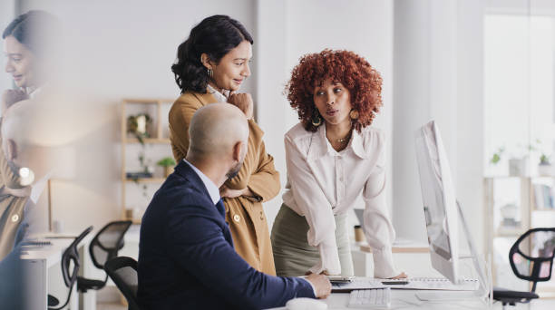 istock Administration computer, diversity or business people communication on financial data, finance analysis or bank analytics. Teamwork, tax accounting discussion or accountant planning budget compliance 1473508680