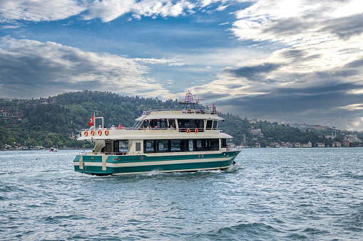 Istanbul Turkey; June 29, 2022: Steamboat to Bosphorus on a cloudy day