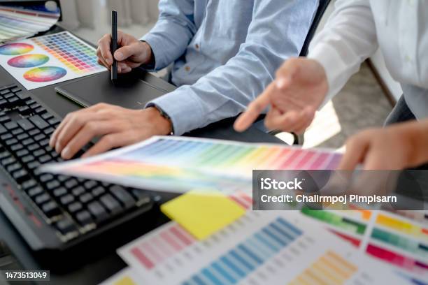 Creative Graphic Designer Team Working With Colour Swatch Sample ...