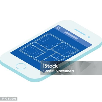 istock Home renovation plan in phone vector icon 1473513205