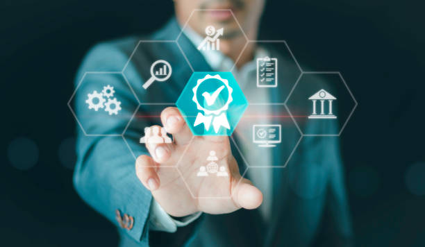 istock Certification and standardization process, iso-certified business, conformity to international standards and quality assurance concept, Quality management with QA and Quality Control or QC 1473514588