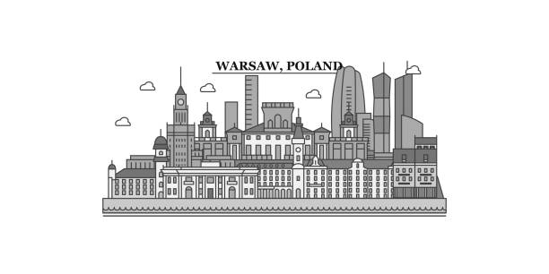 polska, panorama warszawy ilustracja wektorowa, ikony; - warszawa stock illustrations